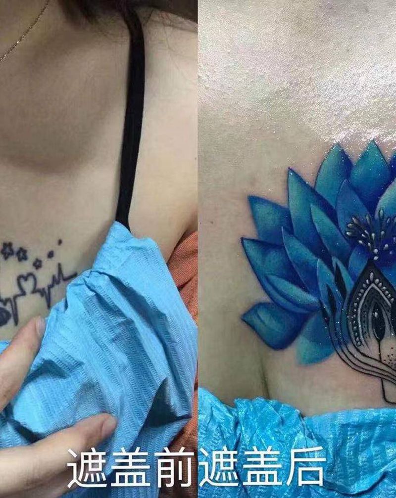 遮盖纹身图片_胸部水彩纹身图案