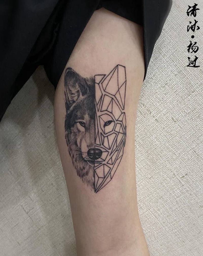 《狼》纹身图片_手臂欧美写实几何纹身图案