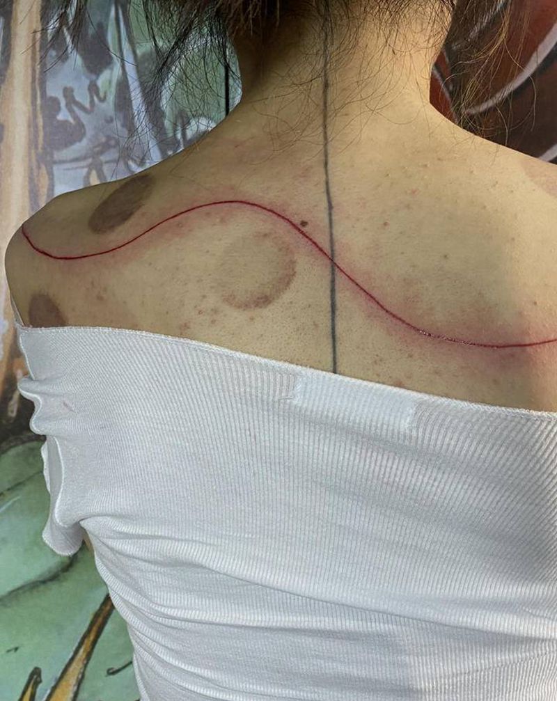 手绘私人定制生命线纹身图片_背部胸部几何纹身图案