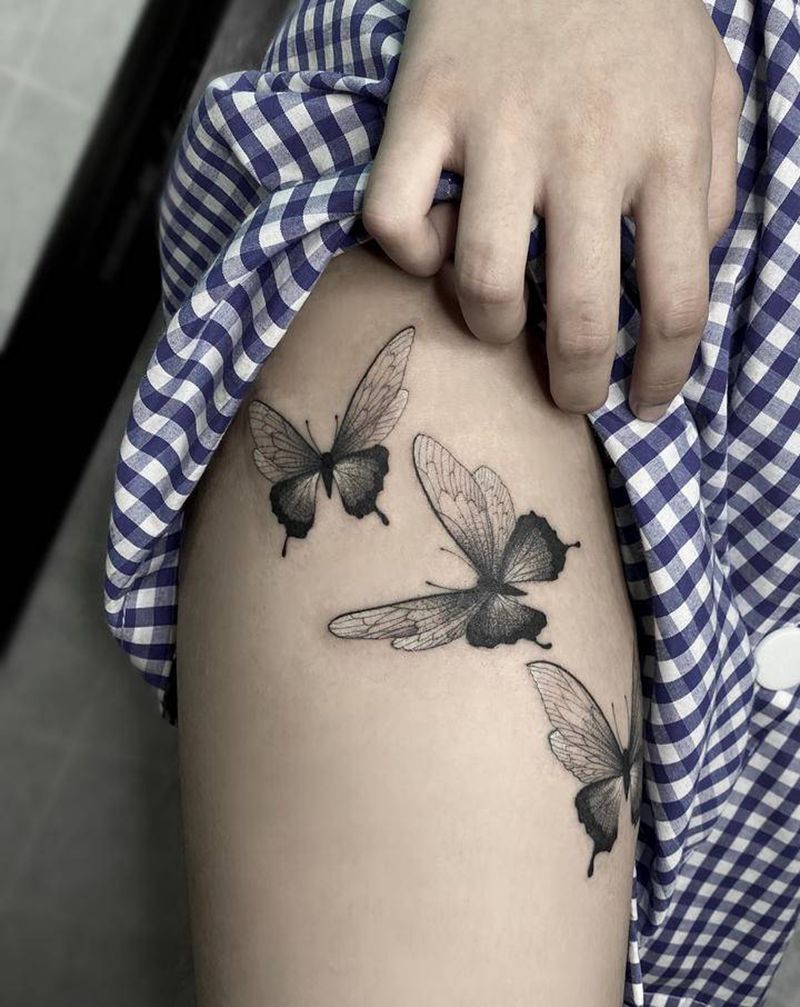 蝴蝶纹身图片_腿部纹身图案
