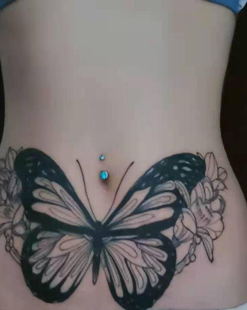 顾客买家秀纹身图片_腹部背部水墨点刺纹身图案