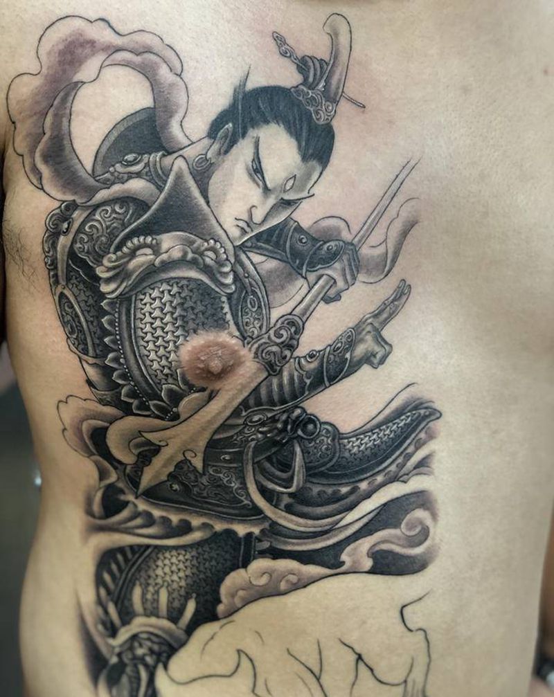 二郎纹身图片_胸部新传统纹身图案