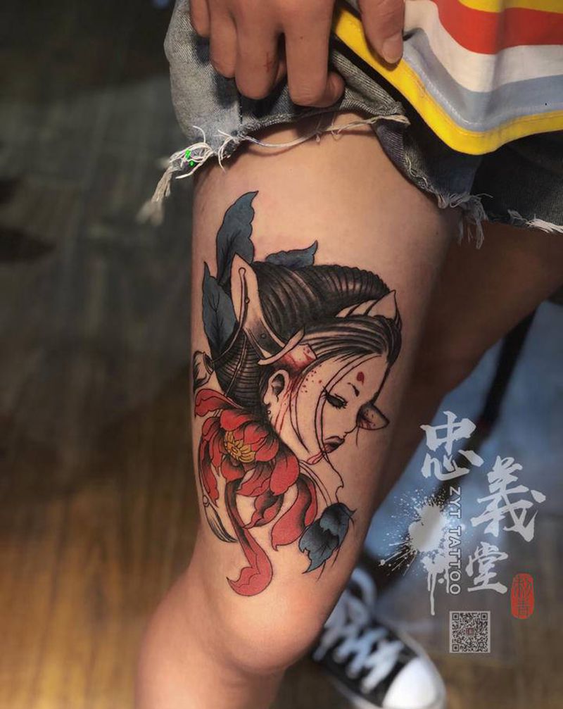 艺妓纹身图片_脚部新传统纹身图案