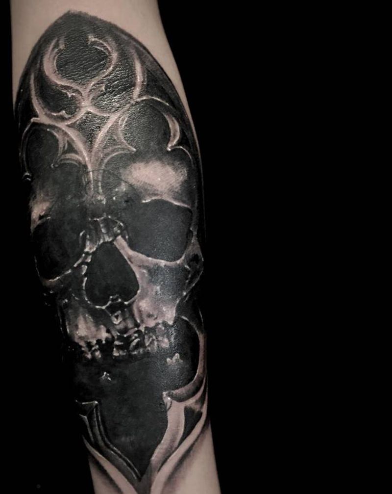 骷髅遮盖作品纹身图片_手部欧美写实纹身图案