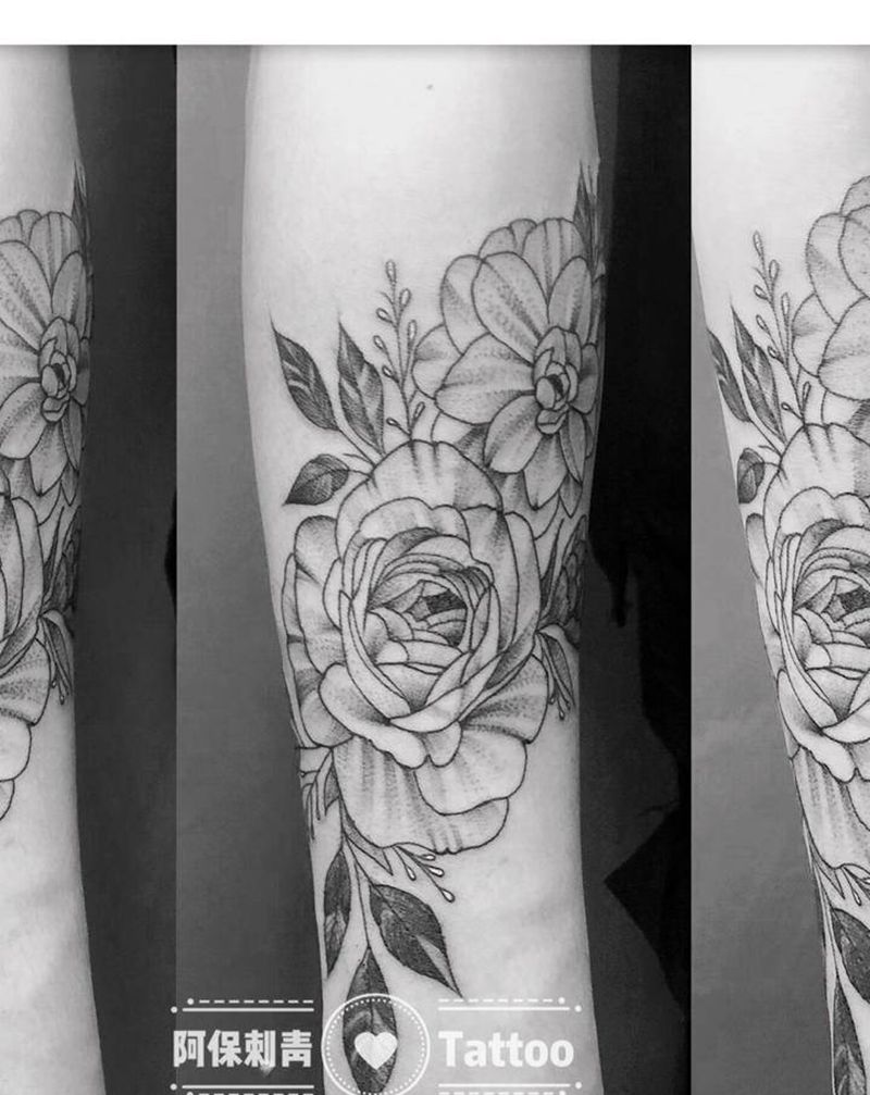 素花纹身图片_几何点刺纹身图案