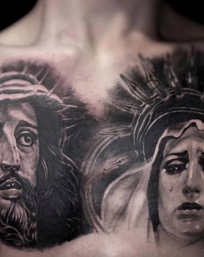 欧美写实纹身图片_胸部欧美写实纹身图案