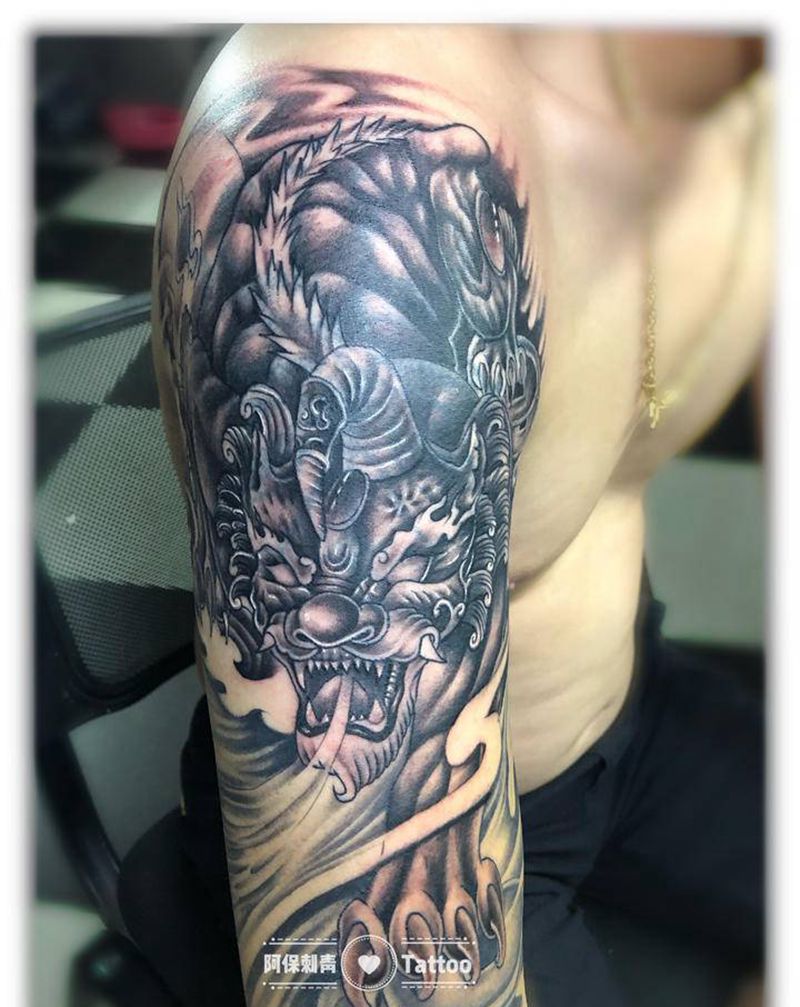 麒麟纹身图片_手臂新传统纹身图案