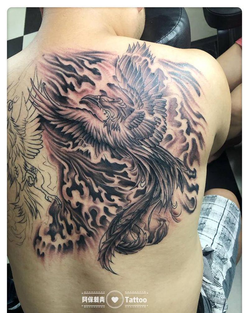火凤 未完成纹身图片_新传统纹身图案
