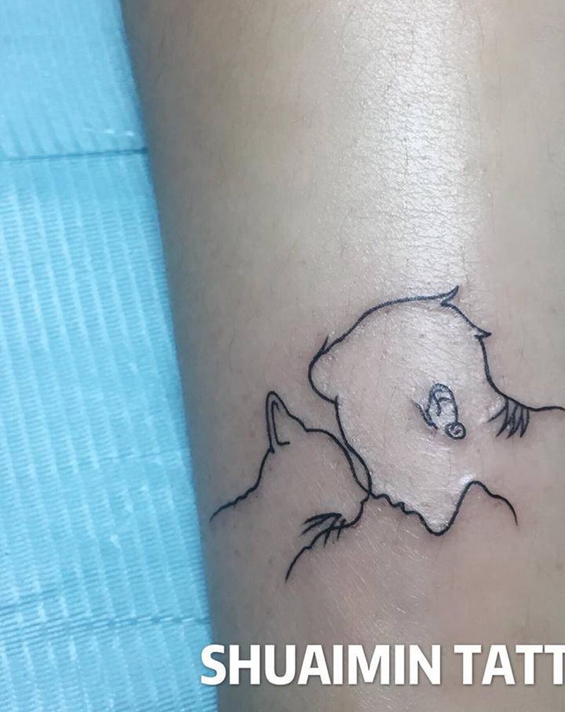 线条纹身图片_腿部纹身图案