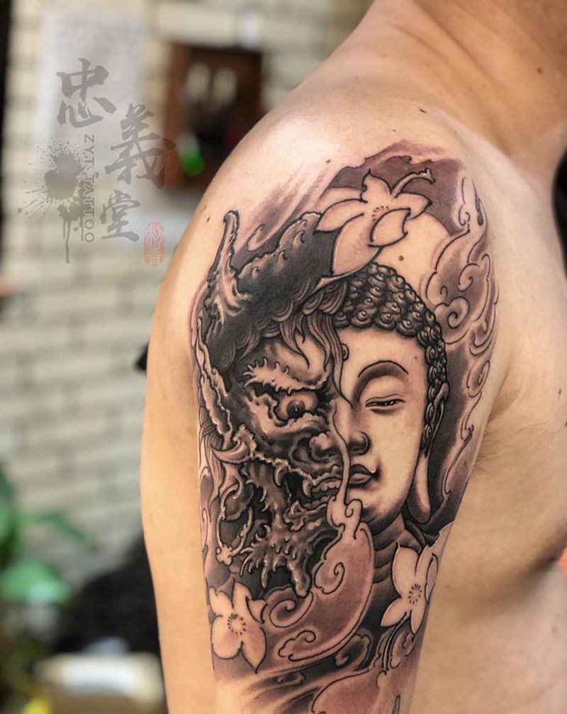 佛魔菩萨纹身图片_手部新传统纹身图案