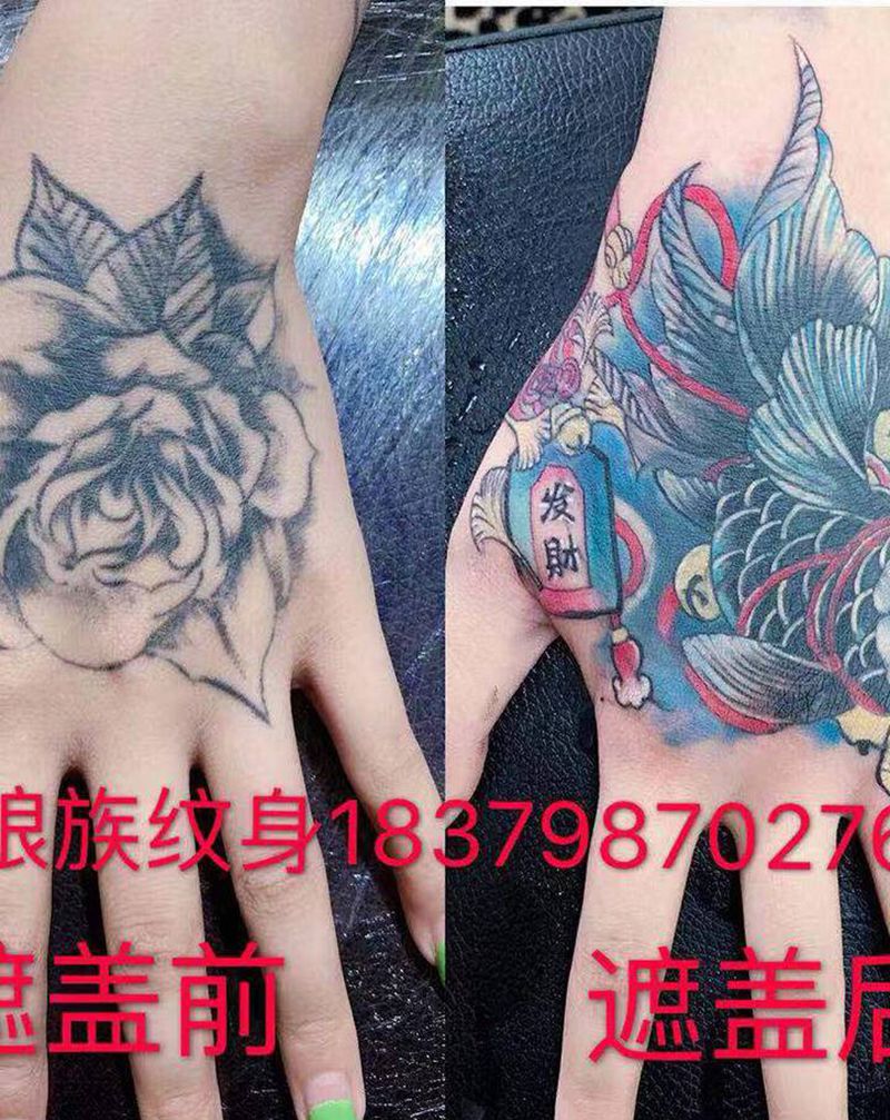 遮盖纹身图片_手部新传统纹身图案