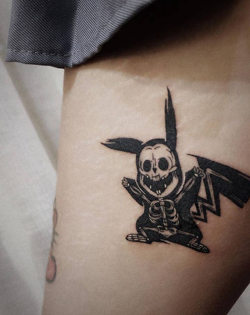 恶魔皮卡丘纹身图片_腿部图腾纹身图案