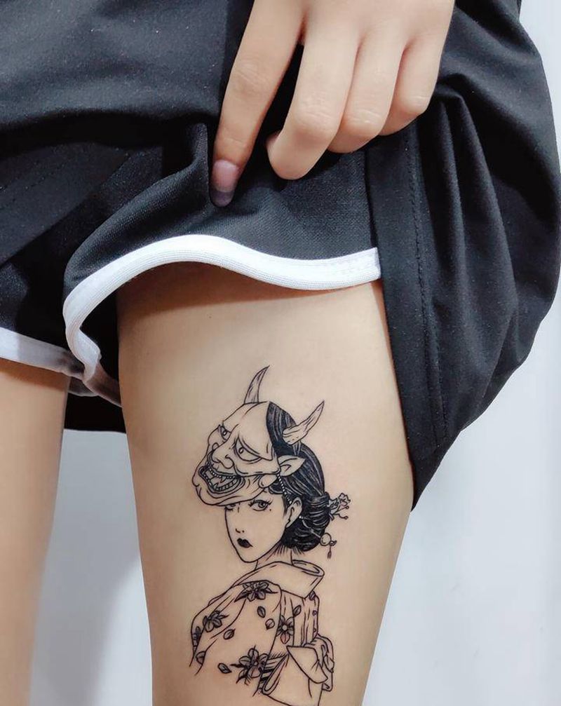 艺妓纹身图片_腿部纹身图案