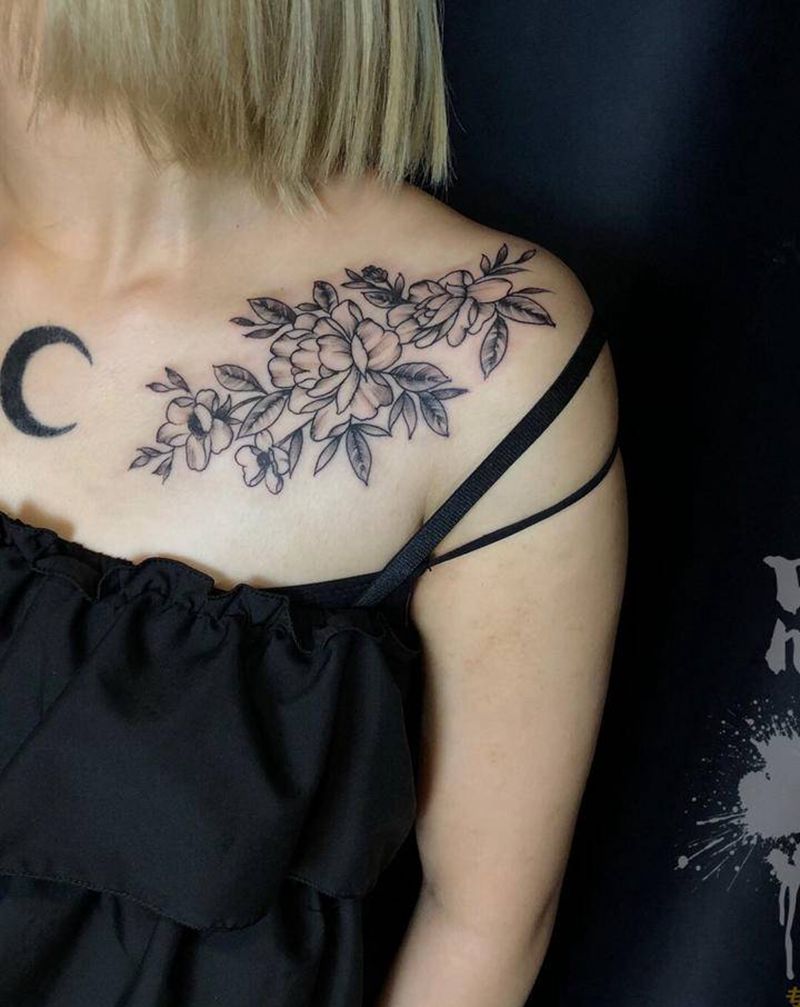 素花纹身图片_胸部点刺纹身图案