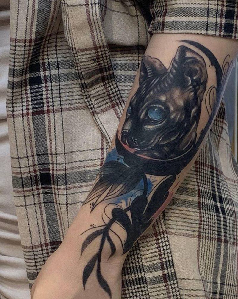 猫 遮盖作品纹身图片_手部纹身图案