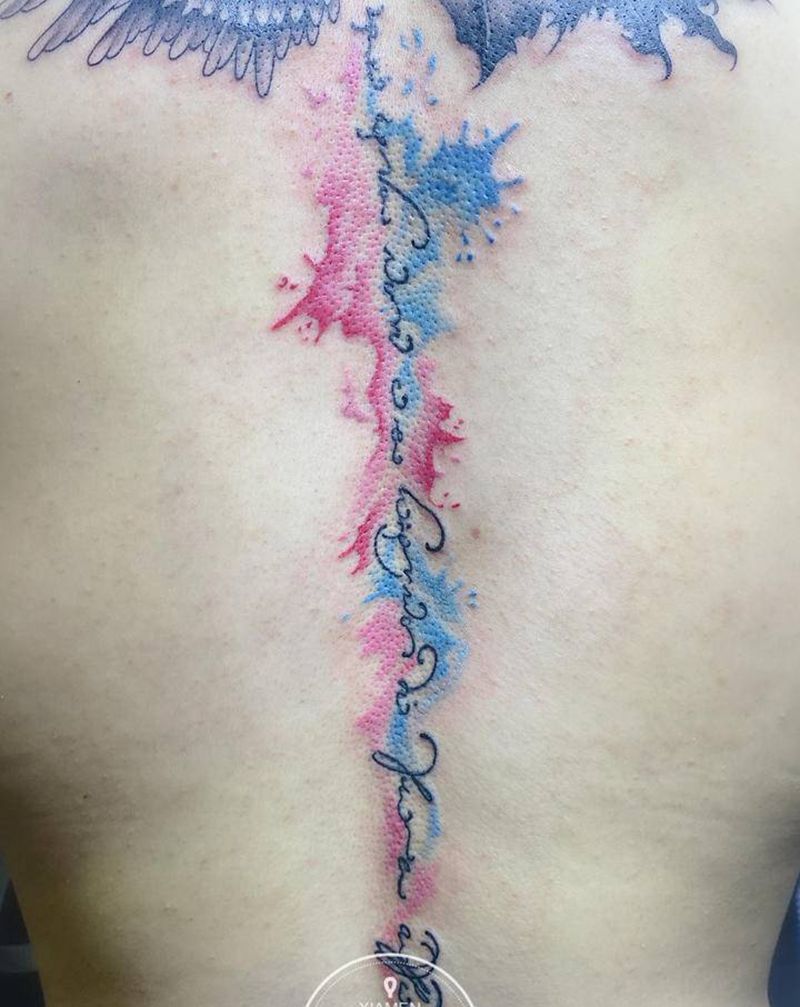 脊椎纹身 修改作品纹身图片_背部水彩纹身图案