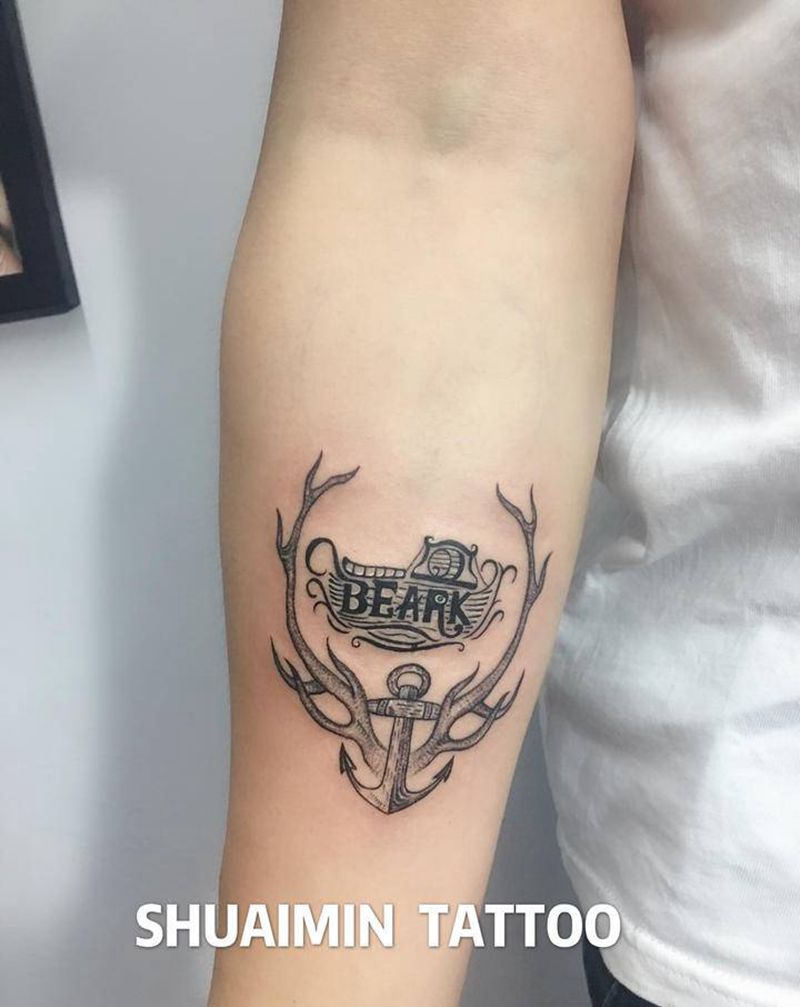 原创店标纹身图片_手臂腿部欧美写实点刺纹身图案