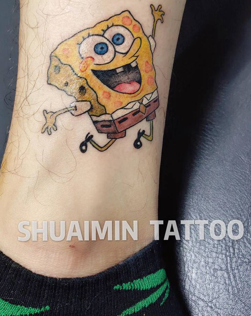 海绵宝宝纹身图片_腿部手臂欧美写实New School纹身图案