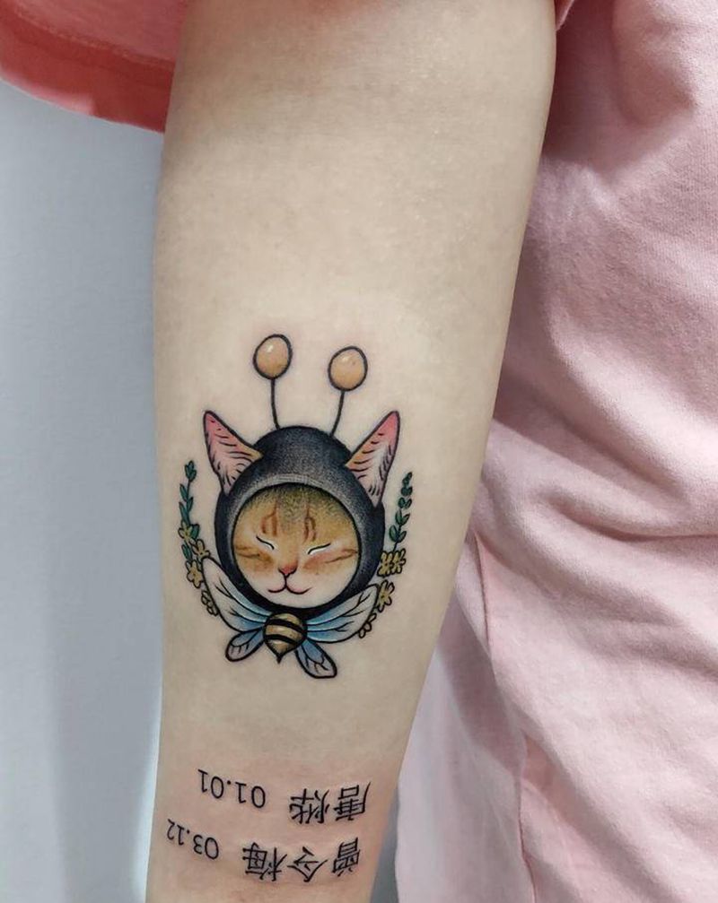 猫纹身图片_手臂腿部New School欧美写实纹身图案