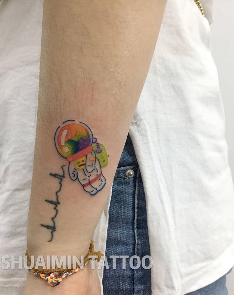 太空行走纹身图片_手臂腿部水彩欧美写实纹身图案