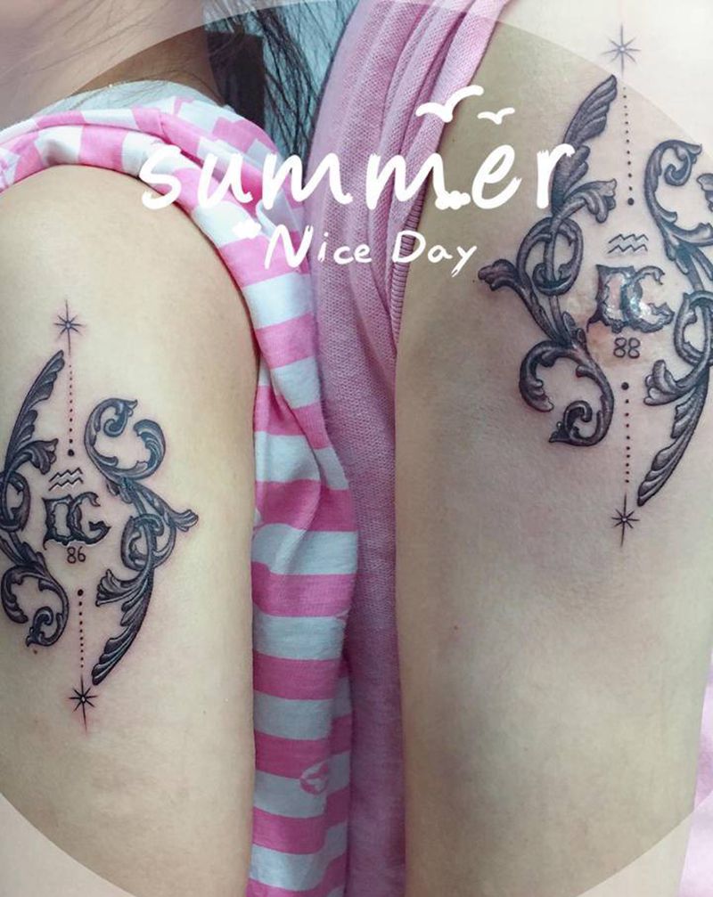 情侣图纹身图片_腿部手臂点刺几何纹身图案