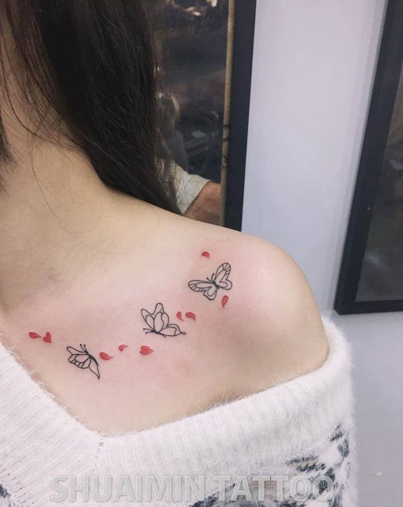 小清新纹身图片_胸部手臂新传统点刺纹身图案