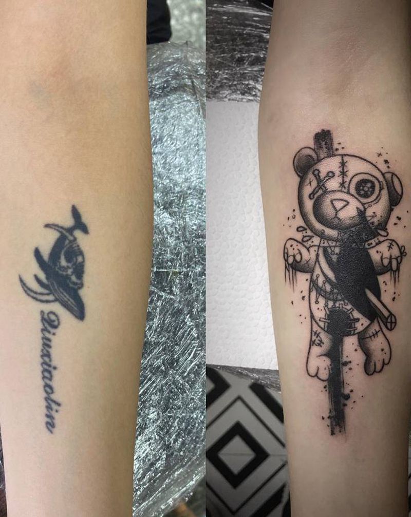 遮盖纹身图片_手臂点刺纹身图案