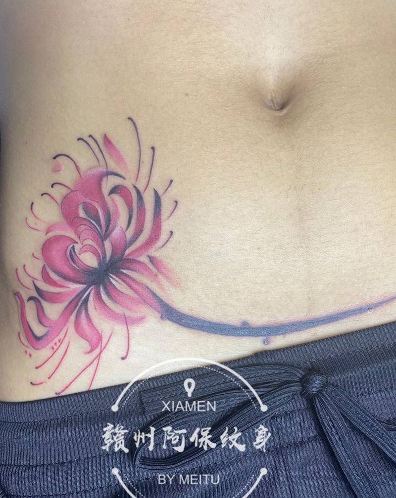 遮盖疤痕纹身图片_腹部纹身图案