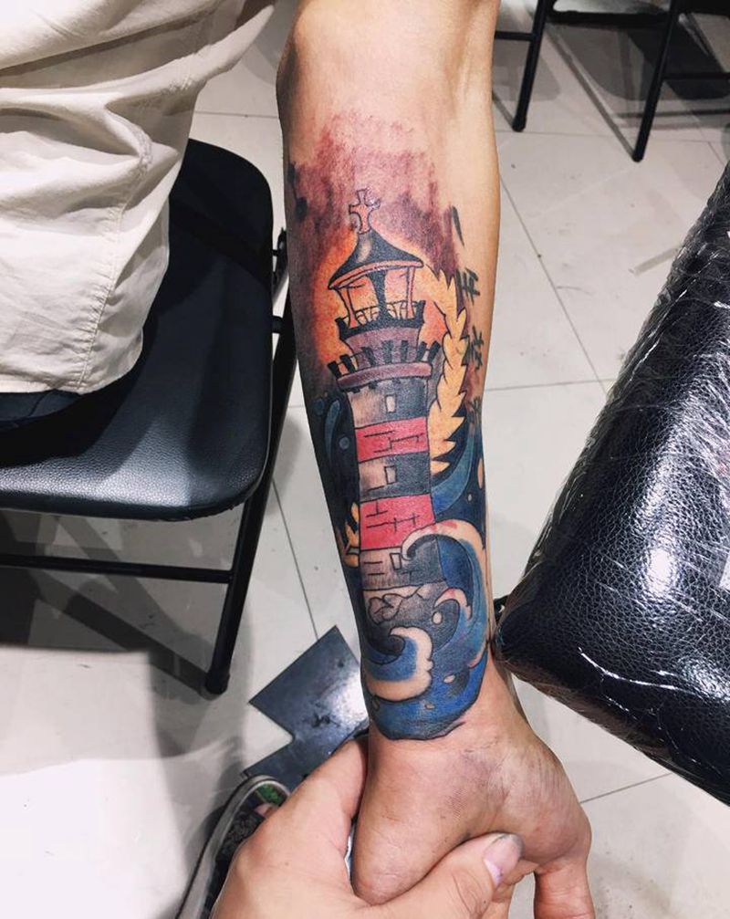灯塔纹身图片_手臂腿部Old SchoolNew School纹身图案