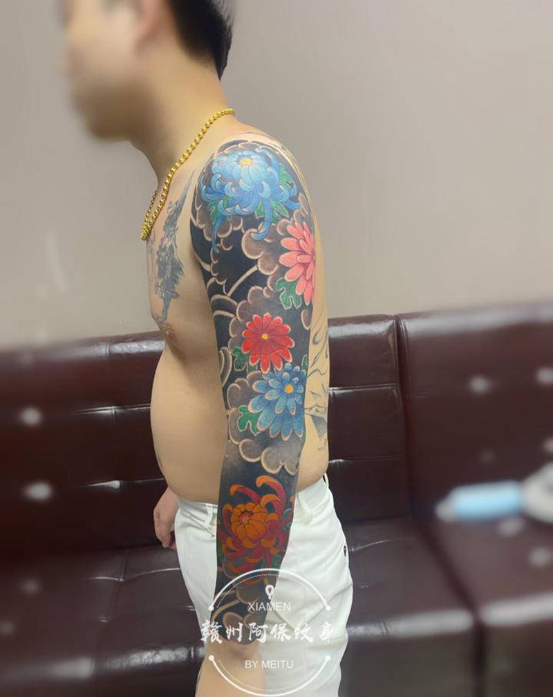 老传统花臂纹身图片_老传统纹身图案