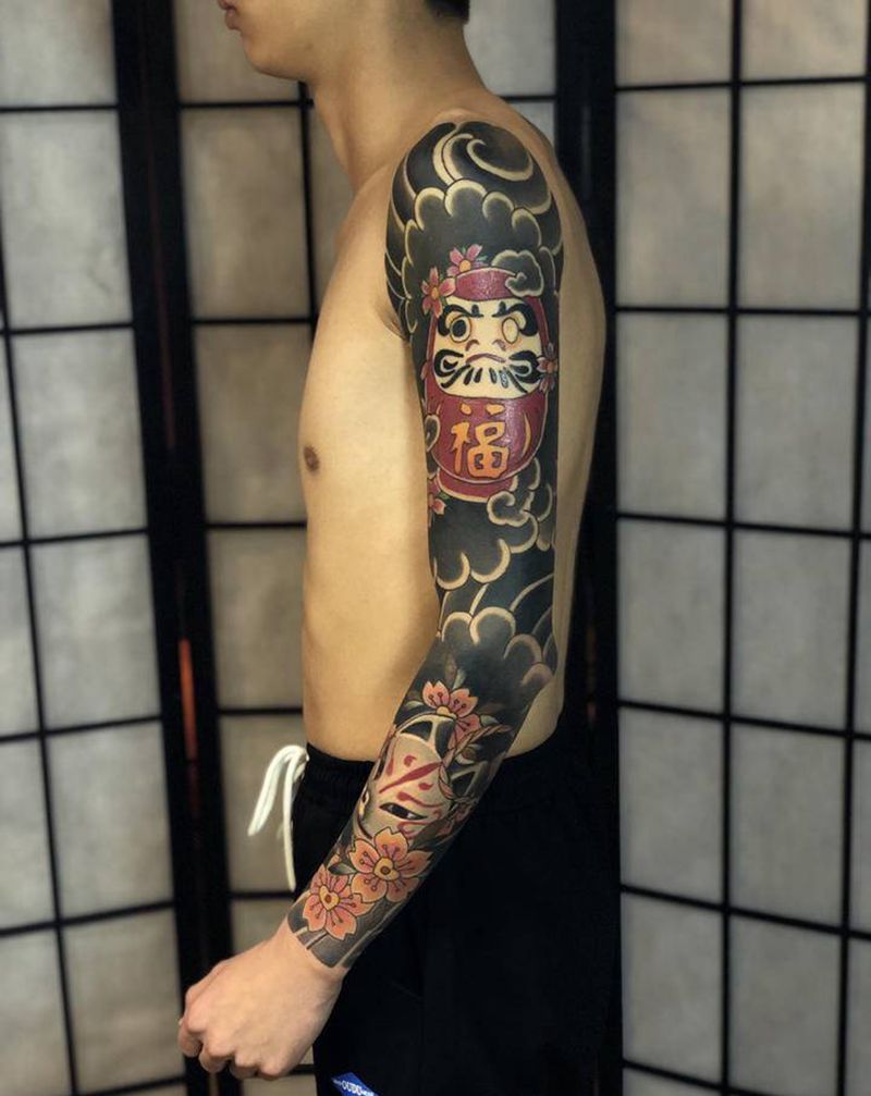 老传统花臂纹身图片_手臂老传统纹身图案