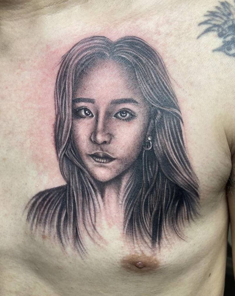 肖像纹身图片_胸部欧美写实纹身图案