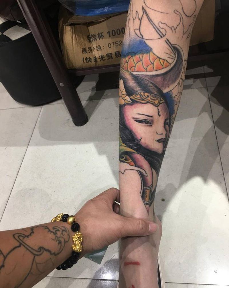 艺妓纹身图片_腰部背部新传统老传统艺妓纹身图案