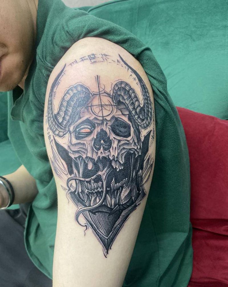 暗黑骷髅纹身图片_手臂欧美写实纹身图案