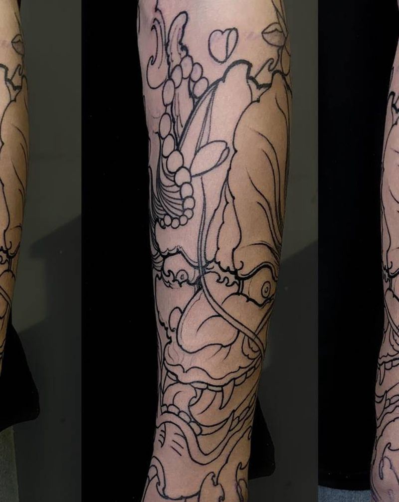 般若线条纹身图片_手臂新传统纹身图案