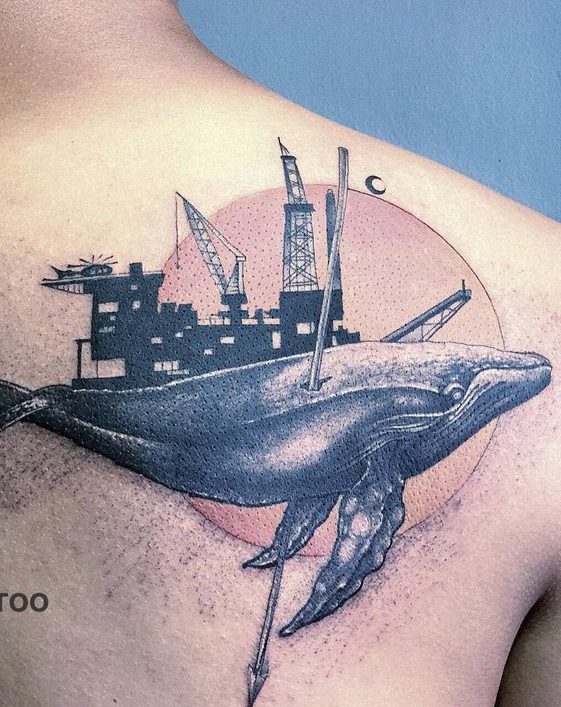 鲸o纹身图片_肩部水彩点刺纹身图案