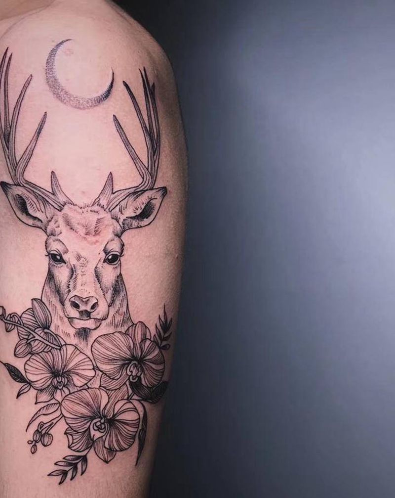 点刺图腾一组纹身图片_手臂腿部点刺图腾鹿卡通玛雅图腾纹身图案