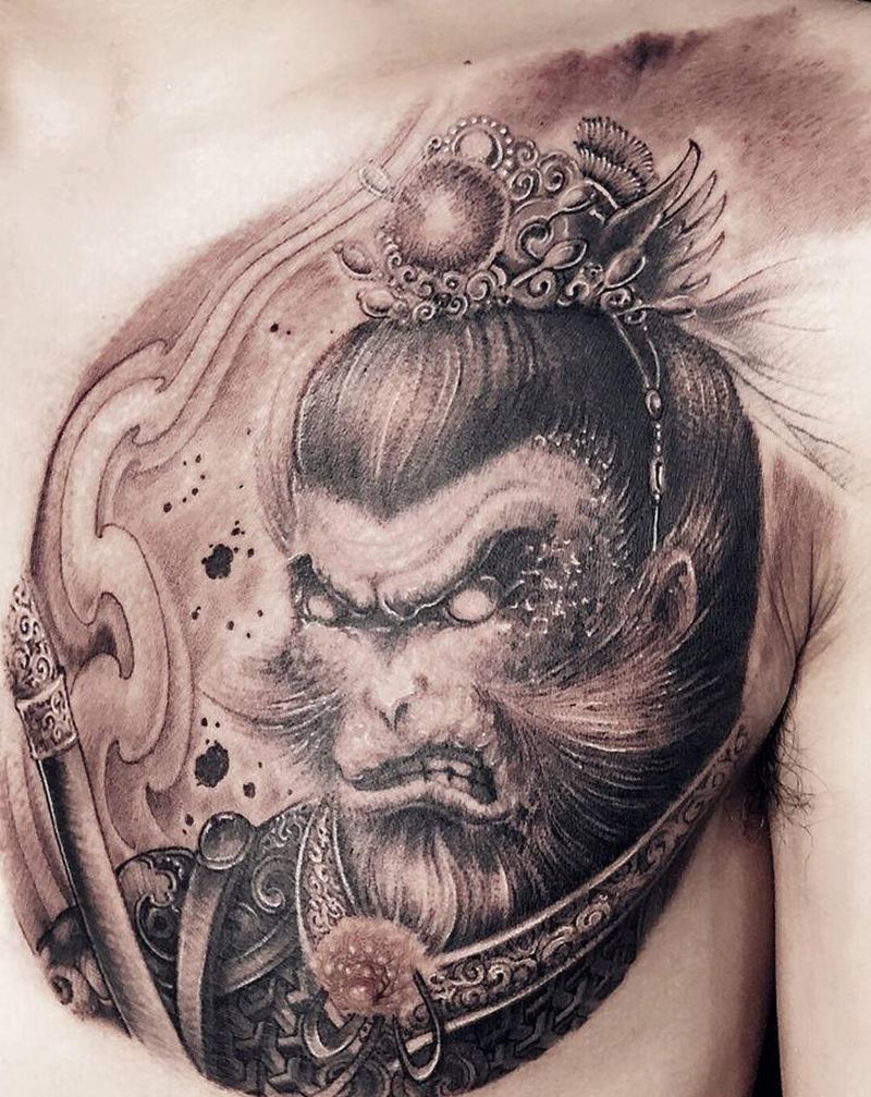 烈火猴纹身图片_胸部新传统纹身图案