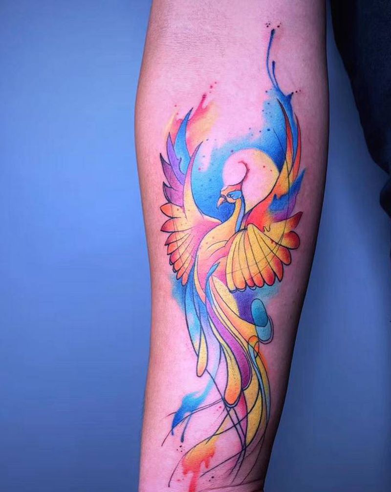 近期彩图纹身图片_手臂背部New School水彩纹身图案