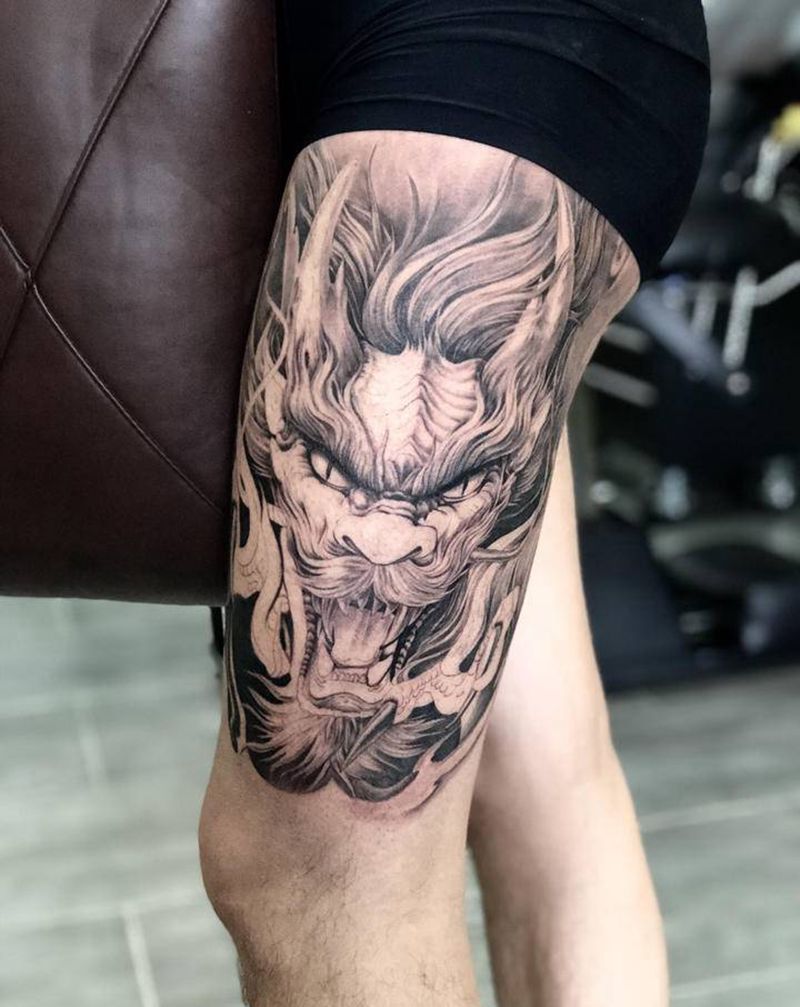 新传统威龙纹身图片_腿部新传统纹身图案