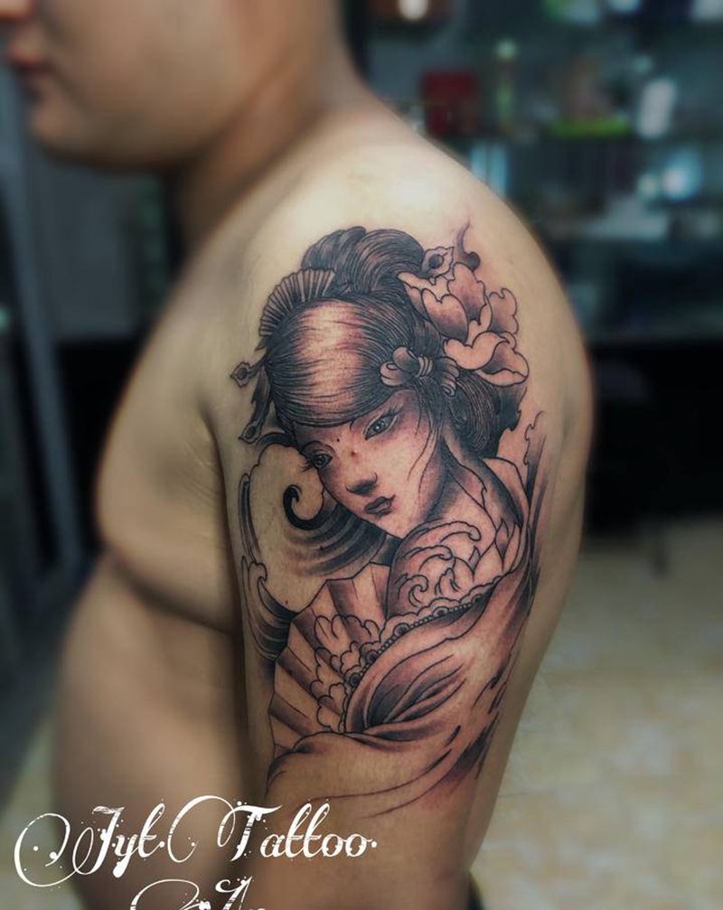 艺妓纹身图片_手臂新传统纹身图案