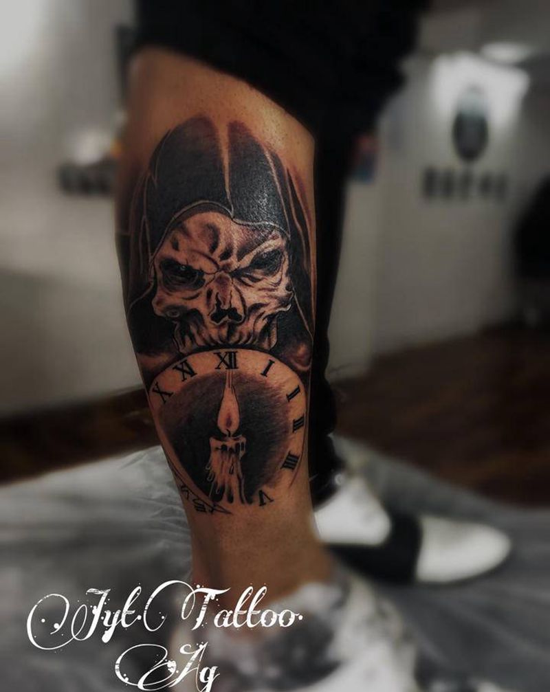 死神纹身图片_腿部欧美写实纹身图案