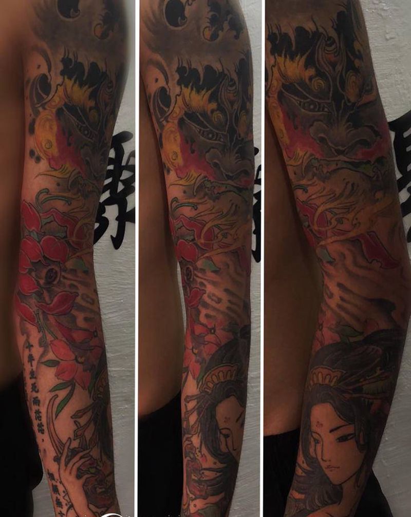 花臂纹身图片_手臂新传统纹身图案