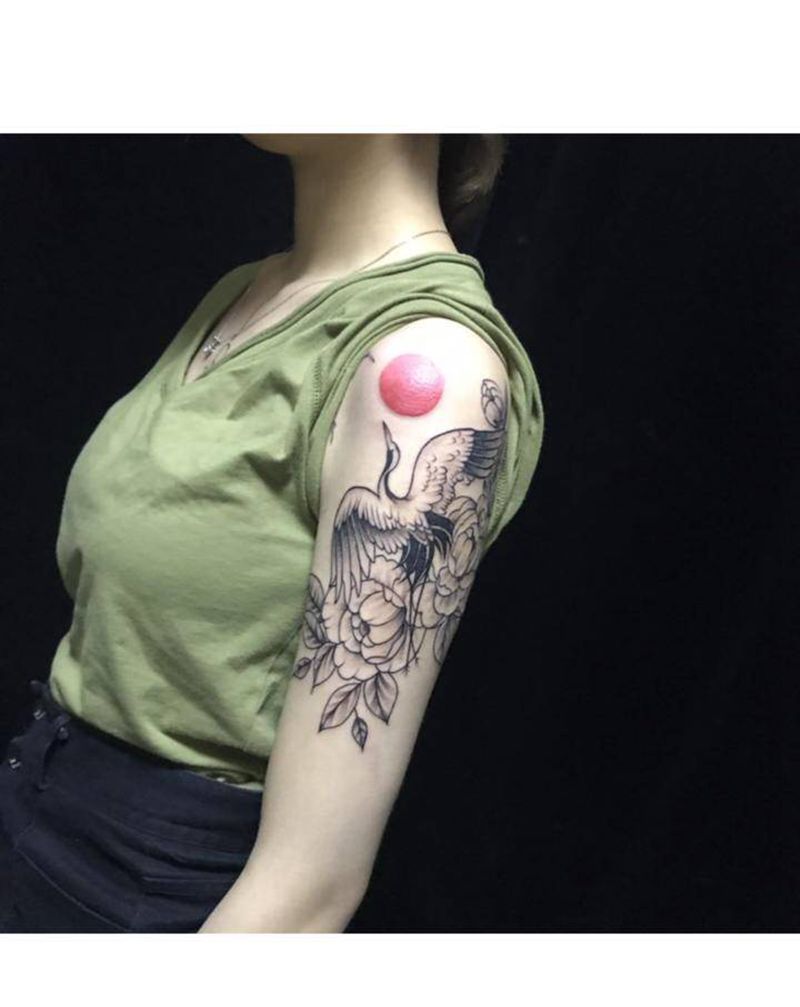 仙鹤—by小哥纹身图片_手臂新传统纹身图案