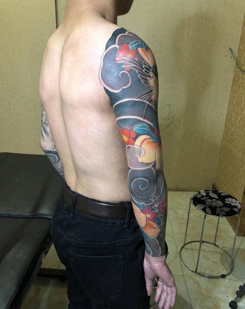 老传统花臂纹身图片_手臂老传统纹身图案