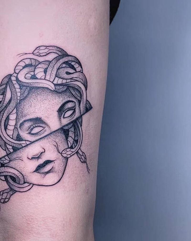 ＃一组单色小清新＃纹身图片_手臂腿部点刺图腾小清新美杜莎纹身图案