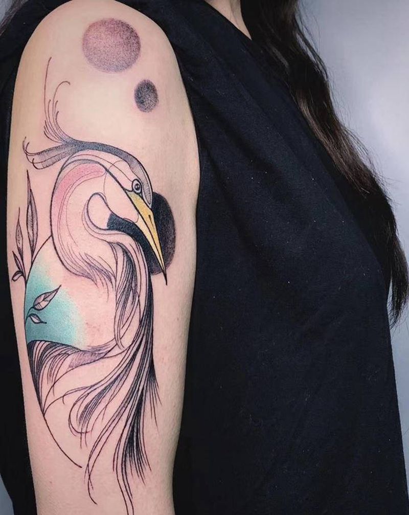 ＃ 鹤＃纹身图片_手臂腿部水彩水墨纹身图案