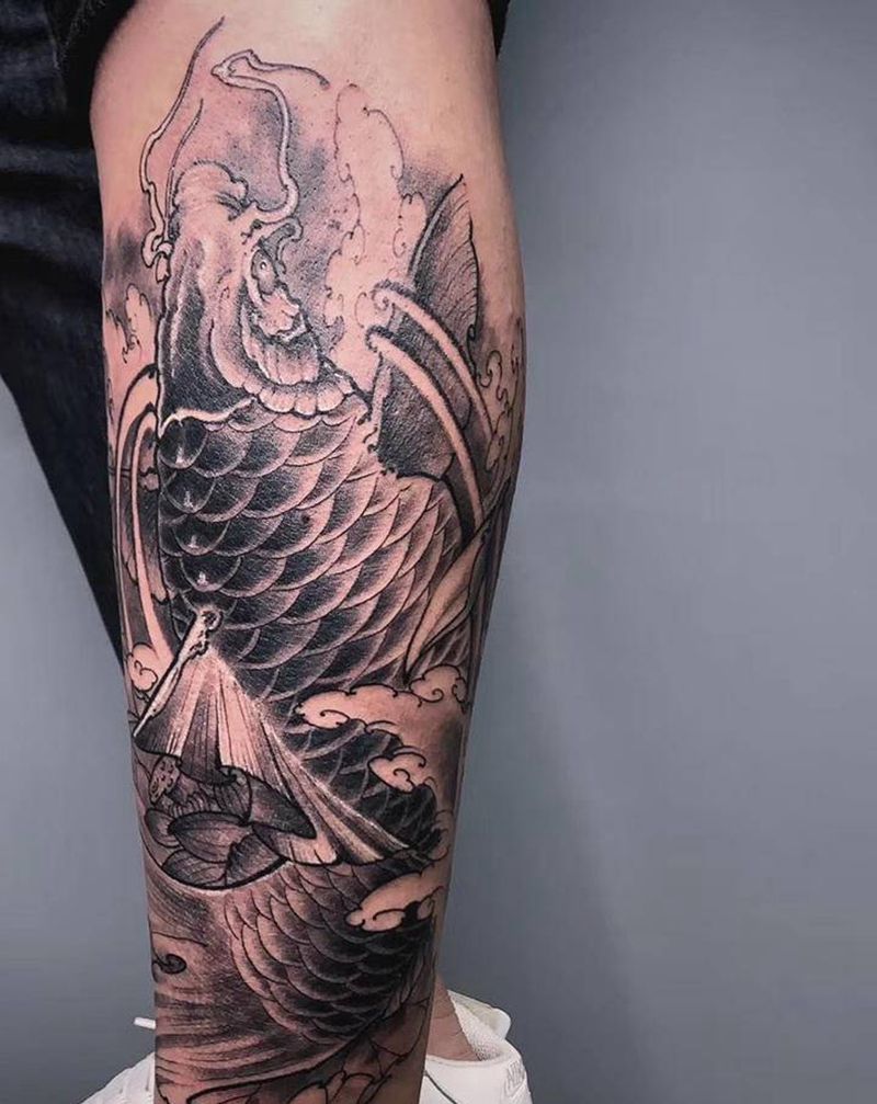 ＃ 小腿鲤鱼＃纹身图片_腿部手臂新传统鲤鱼锦鲤纹身图案