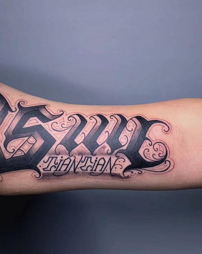 ＃ 花体字＃纹身图片_手臂花体字奇卡诺花体字花体英文纹身图案