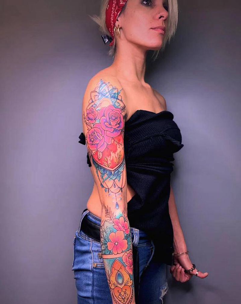 ＃ 彩色水彩图腾＃纹身图片_手臂胸部水彩水墨花纹身图案